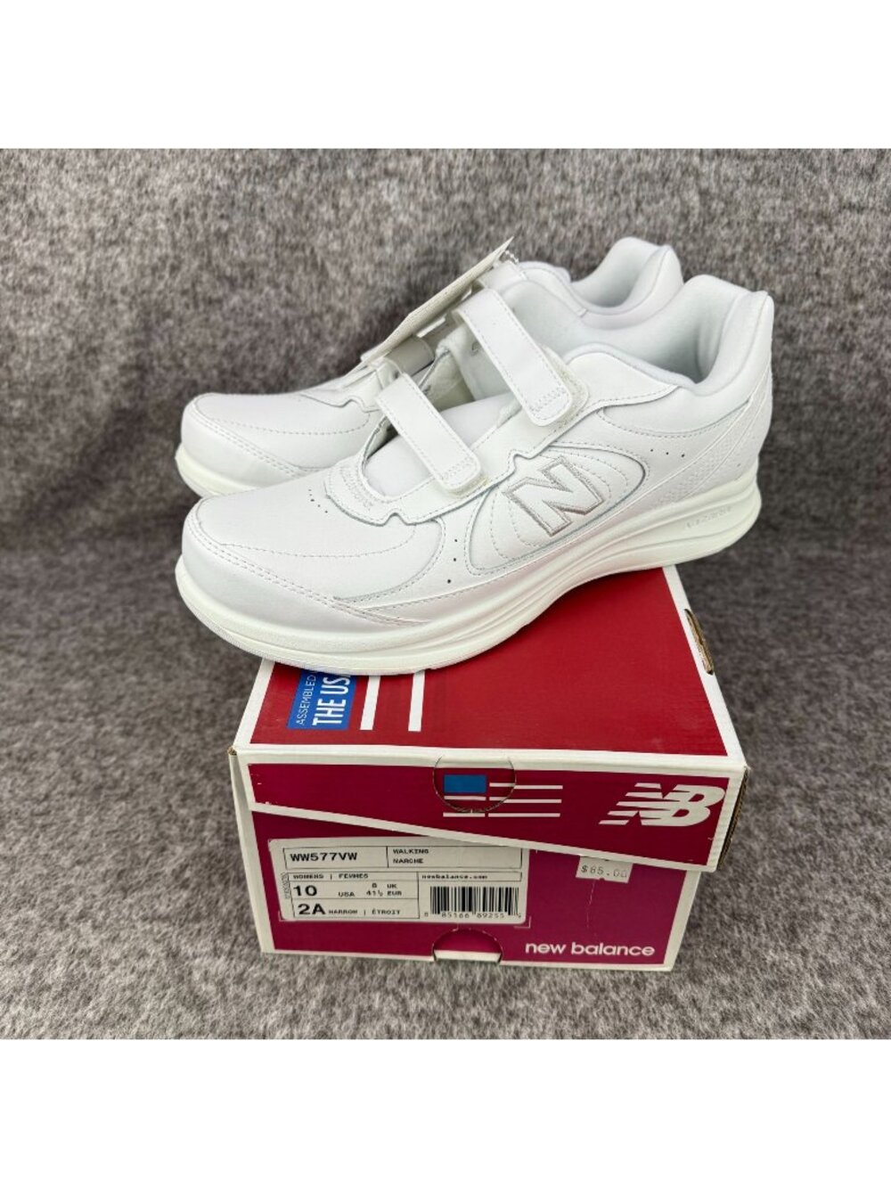 ✅Women's 10 2A New Balance 577 Sneakers White Leather Hook N' Loop Comfort Shoes